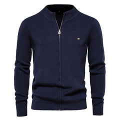 Men's Casual Vintage Style Stand Collar Full Zip Up Cardigan Sweater Coat