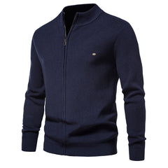 Men's Casual Vintage Style Stand Collar Full Zip Up Cardigan Sweater Coat