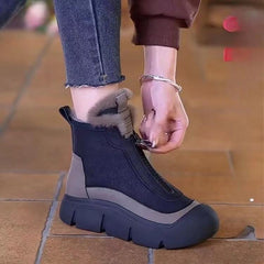 Zip Close Cotton Warm Cow Leather Women's Snow Boots