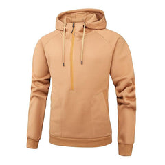 Men's Trendy Brushed V-Zip Camouflage Patchwork Pullover Hooded Sweatershirt