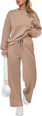 Women's Cotton Two-Piece Oversized Half-Zip Sweatshirt Wide Leg Sweatpants Casual Suit