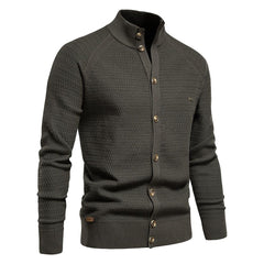 Men's Texture Pattern Stand Collar Knitted Cardigan