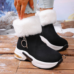 Women's winter side-zipper fleece-lined warm snow boots