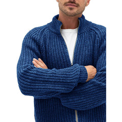 Men's Solid Color Turtleneck Zip Knit Cardigan