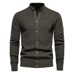 Men's Texture Pattern Stand Collar Knitted Cardigan