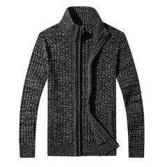 Men's Melange Stand Collar Slim Fit Zipper Sweater