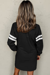 Black Preppy Striped Sleeve Loose Mini Dress
