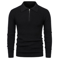 Men's Lapel Pullover Waffle Half Zipper Slim Fit Sweater
