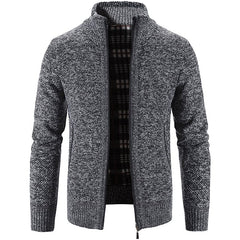 Men's Solid Color Stand Collar Zip Cardigan