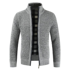Men's Solid Color Stand Collar Zip Cardigan