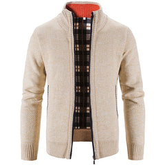 Men's Solid Color Stand Collar Zip Cardigan