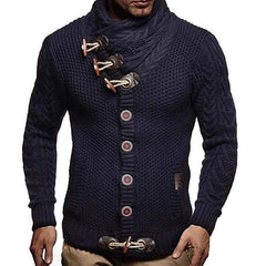 Men's Vintage Scarf Collar Button Cardigan Sweater