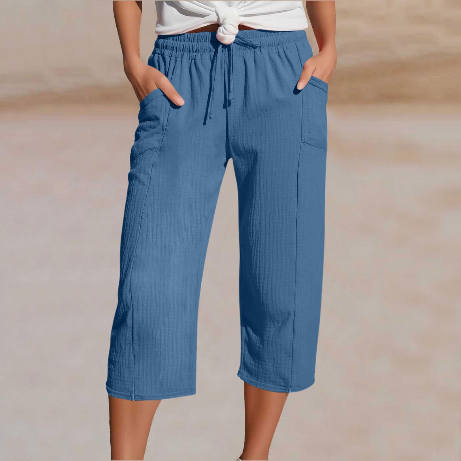 Women's Plain Pleated Cotton And Linen Shorts