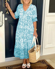 CLEARANCE🔥 V Neck Printed Dress- Tax Free