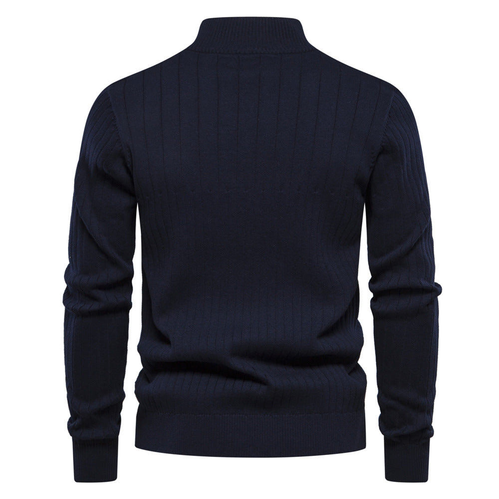 Men's Casual Cotton Half Zipper Stand Collar Pullover Sweater