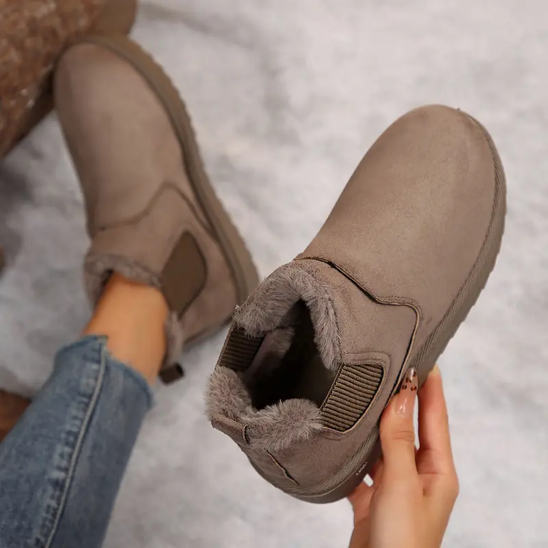 🔥 Order Today & Receive 49% OFF - Comfortable Round Toe Fluffy Lined Slip-On Ankle Winter Short Boots
