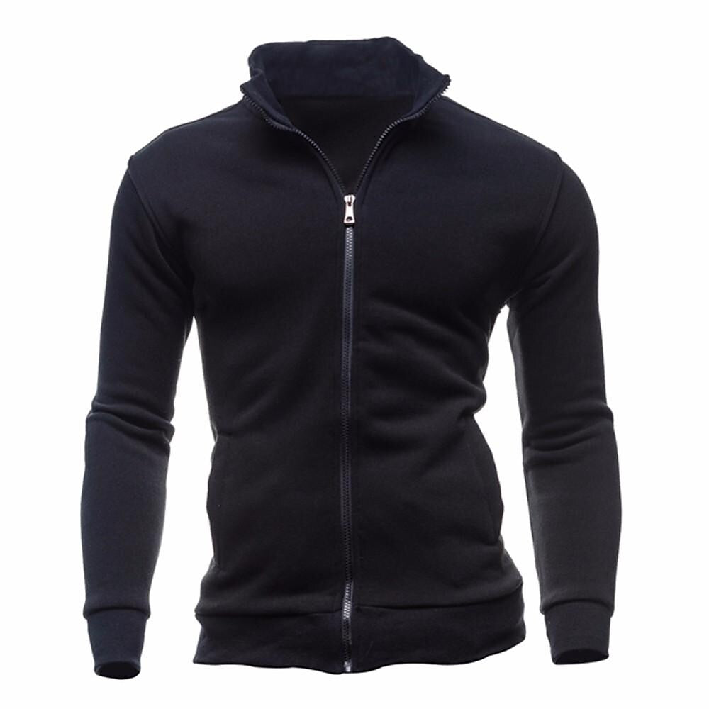 Men's Solid Color Zip-Up Collar Cardigan Sweater Jacket