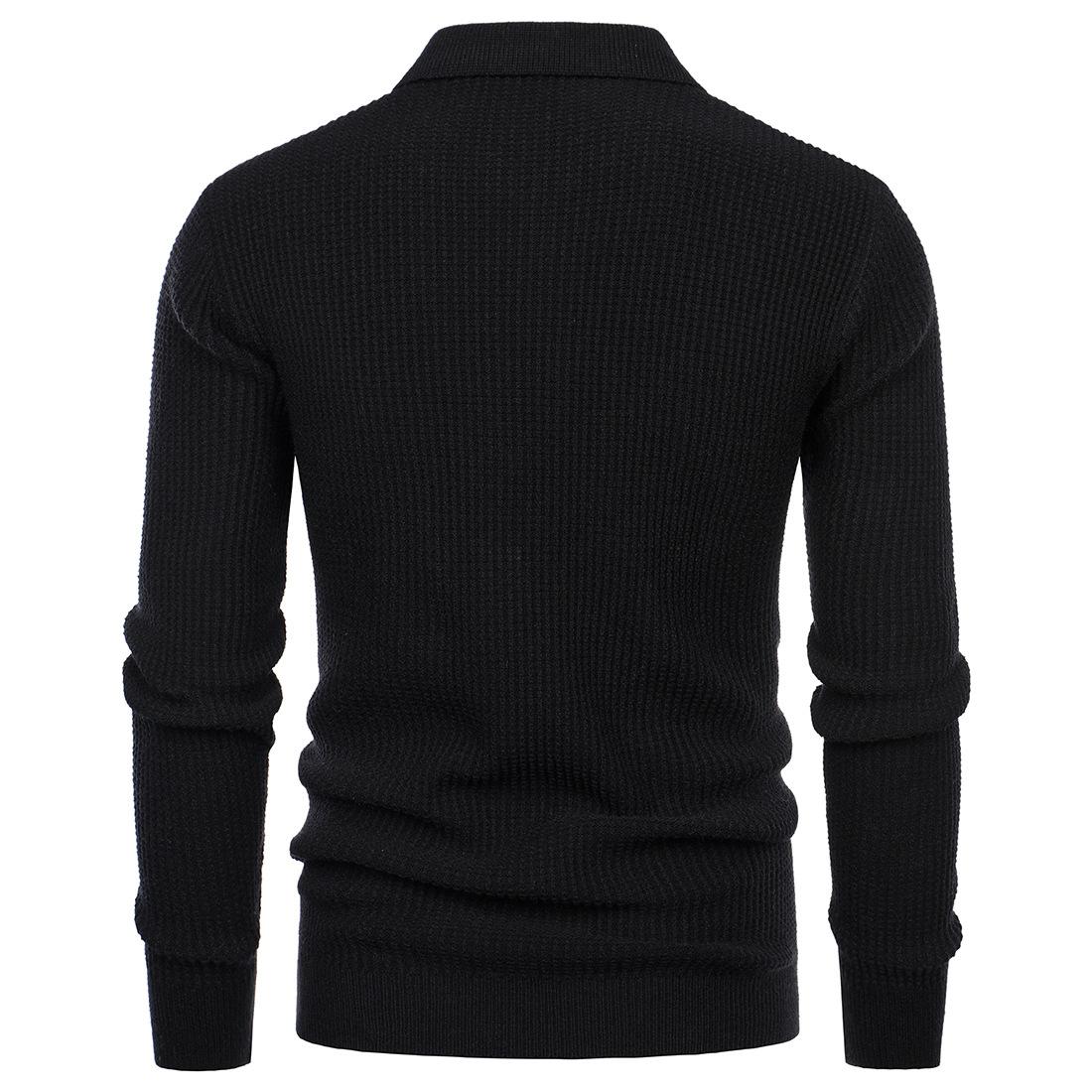 Men's Lapel Pullover Waffle Half Zipper Slim Fit Sweater