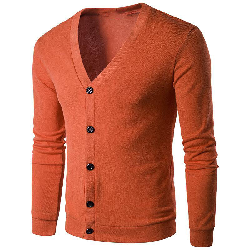 Men's Solid Color V-neck Knitted Cardigan