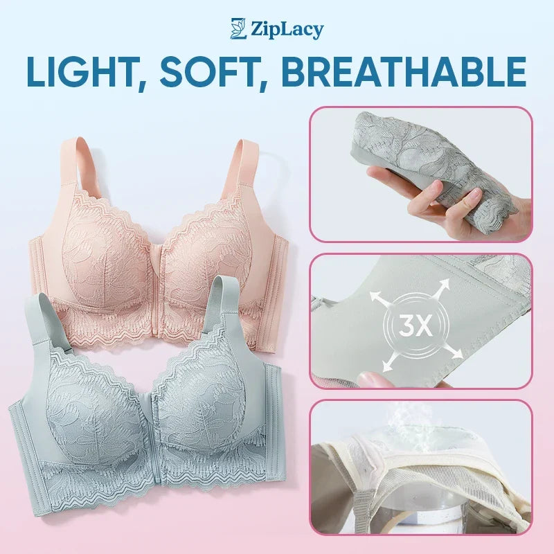 ZipLacy - CHRISTMAS SALE 70% OFF - Ultra Soft Front Zip Wireless Lifting Bra