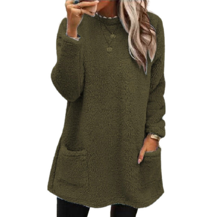 🔥LAST DAY 50% OFF🔥 Women's Long Sleeve Pocket Plush Sweatshirt