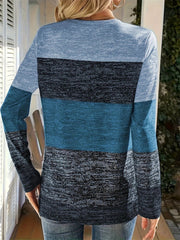 Plus Size Women's Casual Contrast Color V Neck Long Sleeve T-Shirts