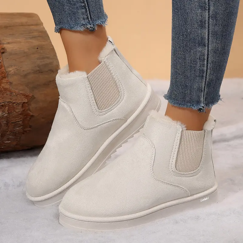 🔥 Order Today & Receive 49% OFF - Comfortable Round Toe Fluffy Lined Slip-On Ankle Winter Short Boots