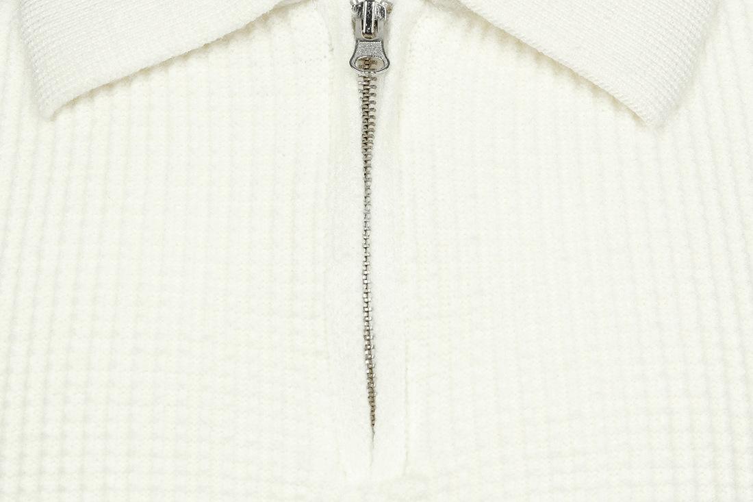 Men's Lapel Pullover Waffle Half Zipper Slim Fit Sweater