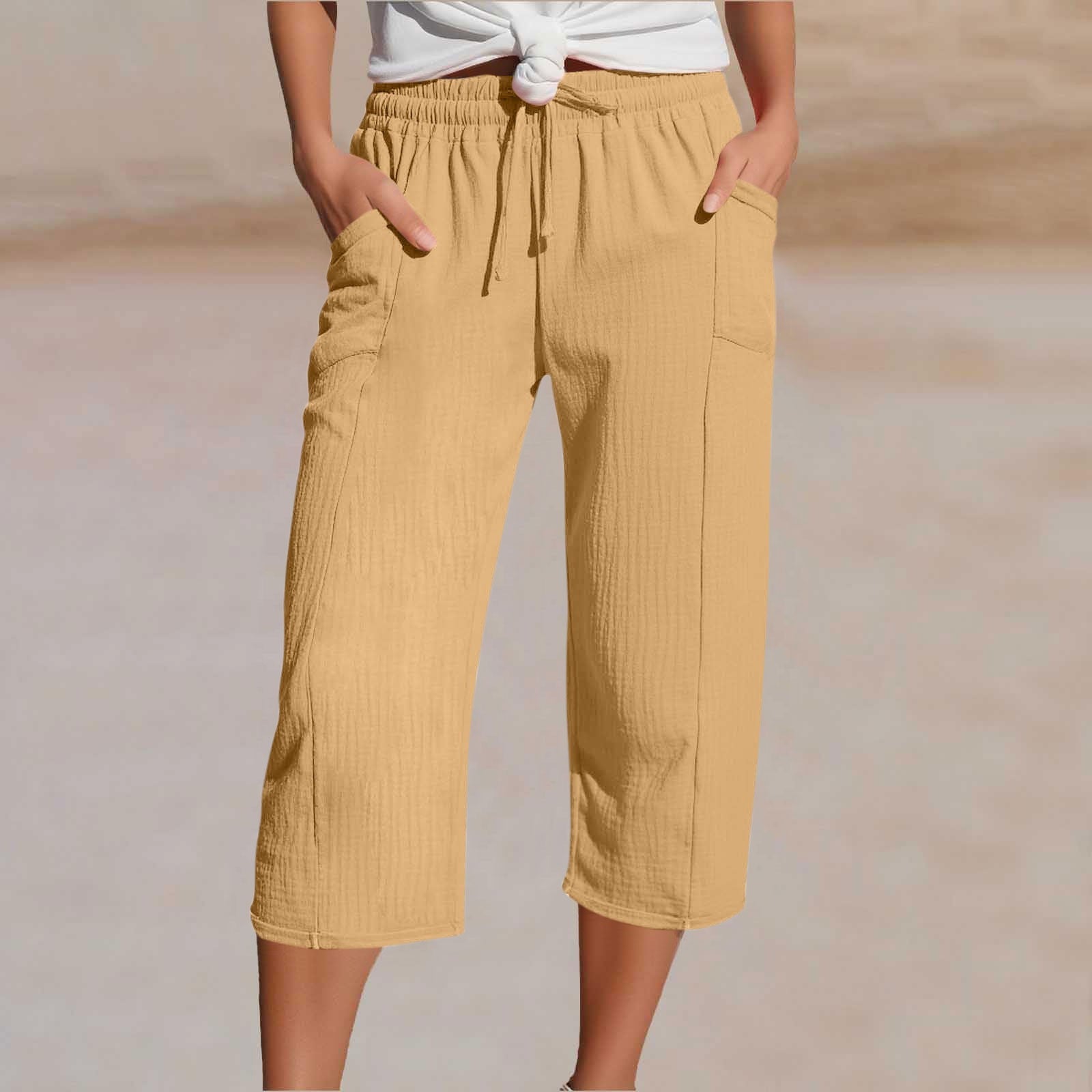 Women's Plain Pleated Cotton And Linen Shorts