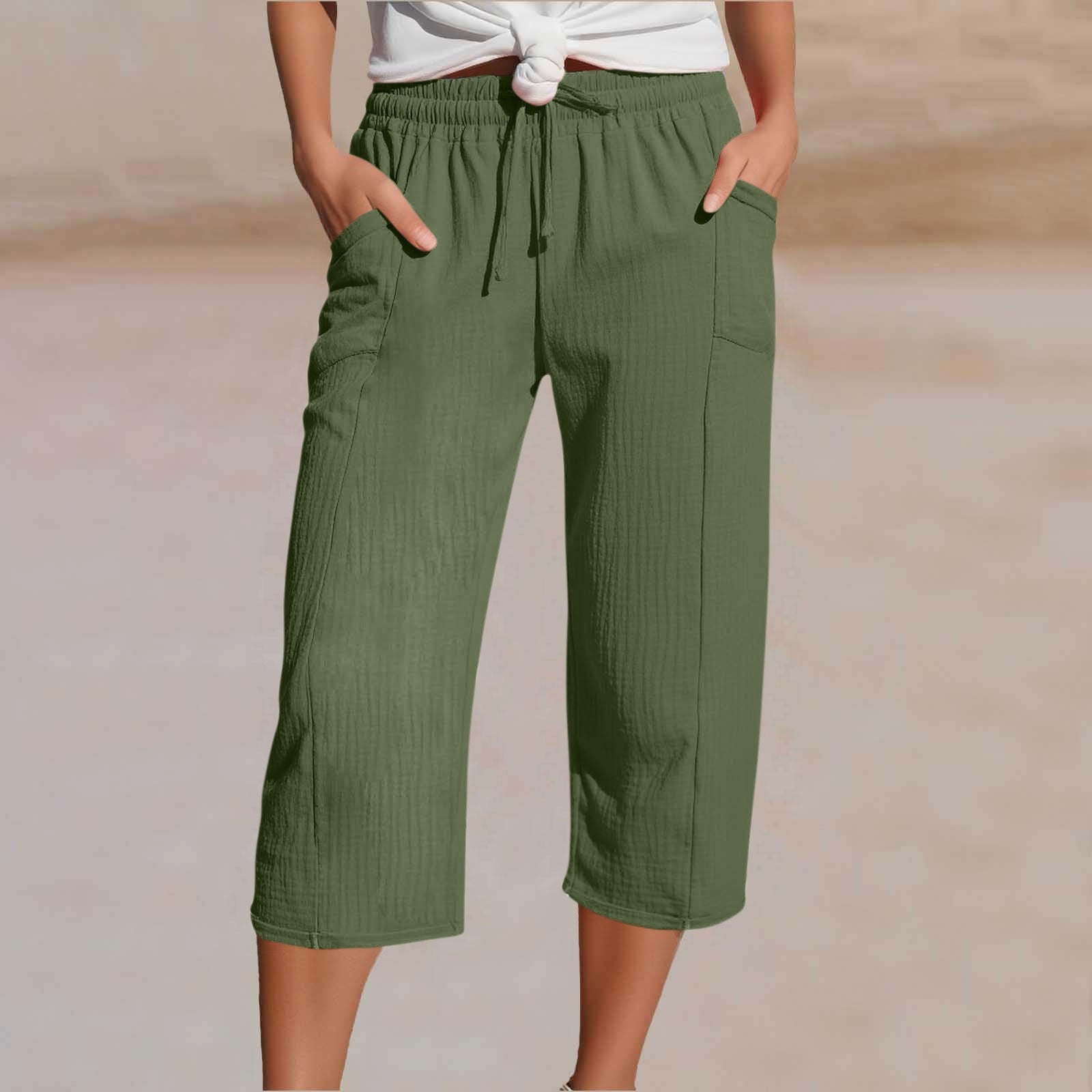 Women's Plain Pleated Cotton And Linen Shorts