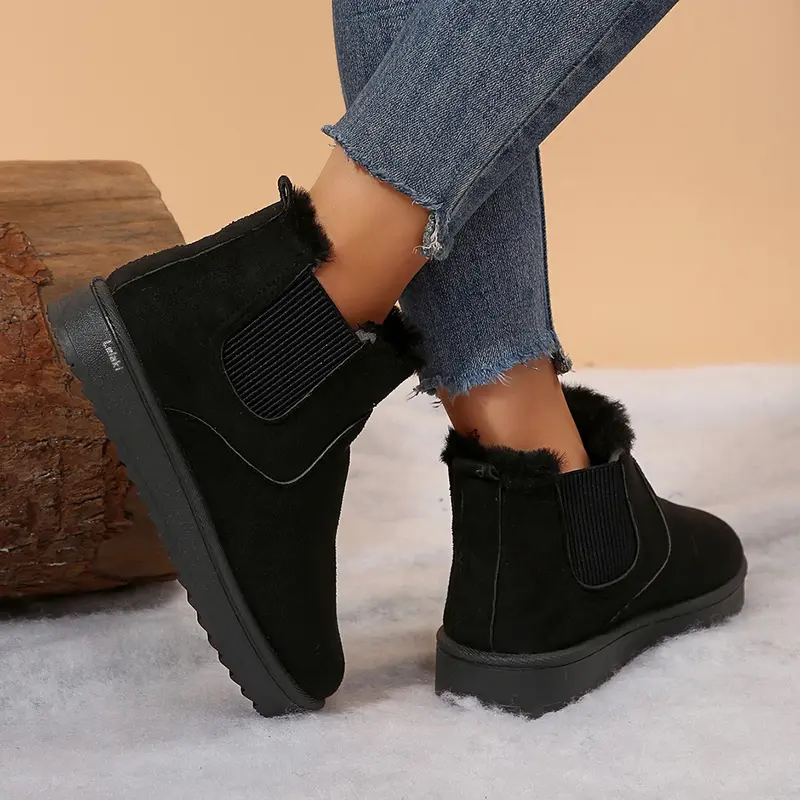 🔥 Order Today & Receive 49% OFF - Comfortable Round Toe Fluffy Lined Slip-On Ankle Winter Short Boots