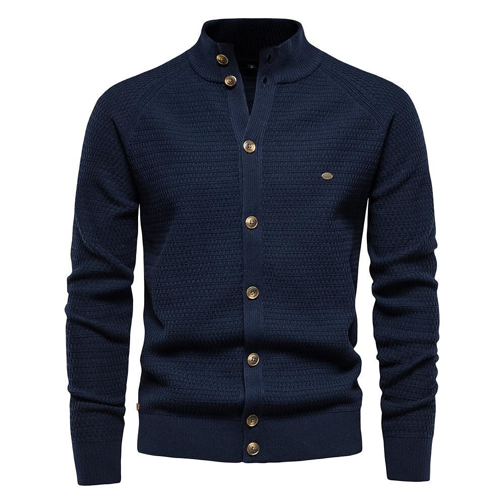 Men's Texture Pattern Stand Collar Knitted Cardigan