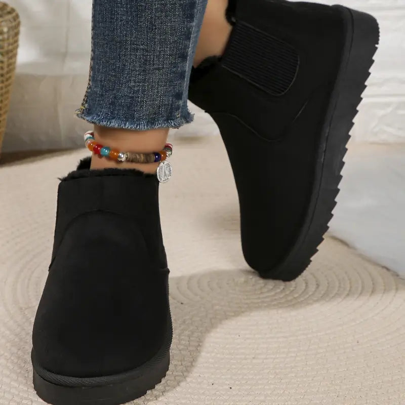 🔥 Order Today & Receive 49% OFF - Comfortable Round Toe Fluffy Lined Slip-On Ankle Winter Short Boots