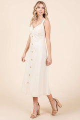 Mittoshop Stretch Twill Decor Button Sleeveless Midi Dress