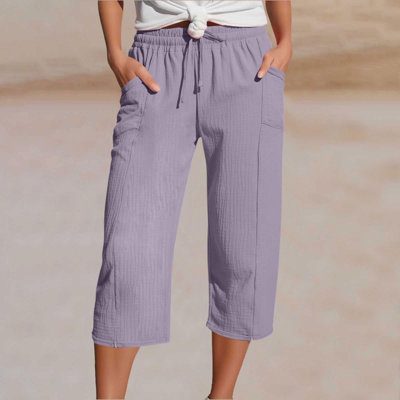 Women's Plain Pleated Cotton And Linen Shorts