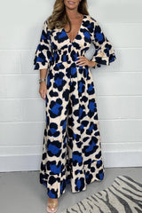 Hot Sale🔥 Women's Leopard Print Elastic Waist Casual Wide Leg Jumpsuit