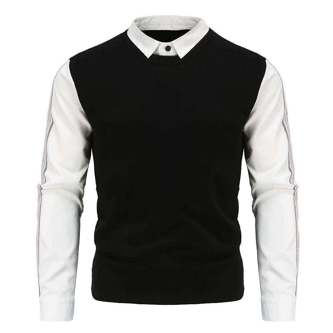 Men's Slim Patchwork Fake Two Piece Knit Sweater