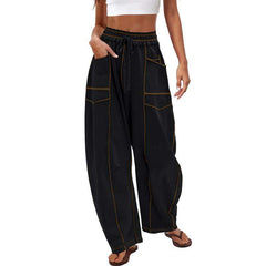 🔥Last Day 69% OFF🔥Women Baggy Barrel Pants Wide Leg Lounge Drawstring Sweatpants with Pockets