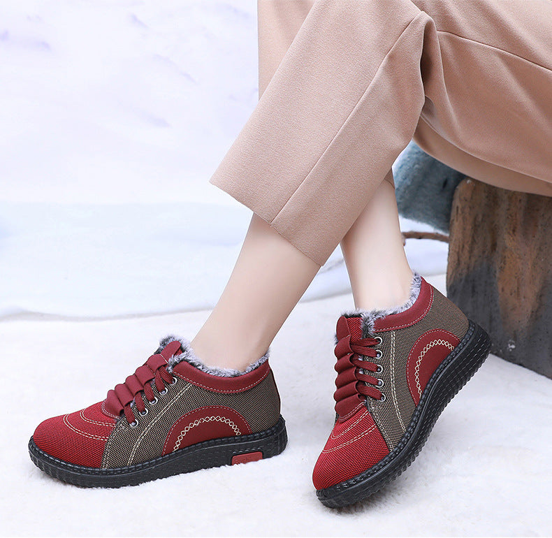 Women's Winter Fleece-lined Warm Non-slip Soft-soled Cotton Shoes