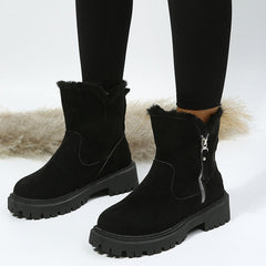 Women's Plush-Lined Ankle Martin Zipper Boots