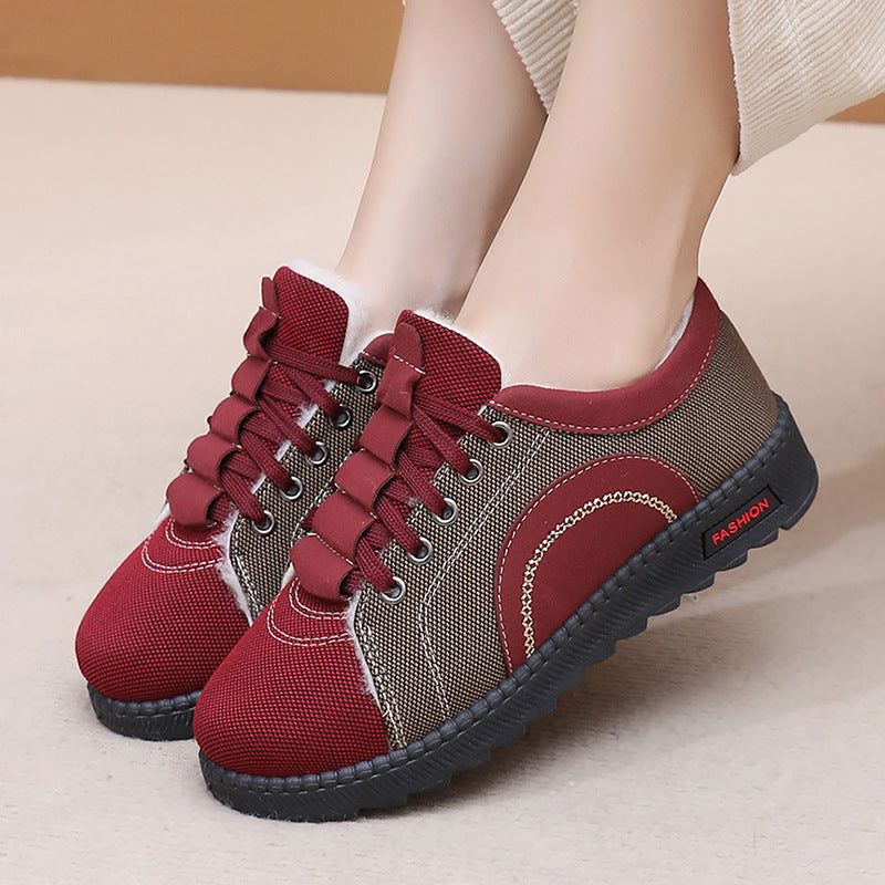 Women's Winter Fleece-lined Warm Non-slip Soft-soled Cotton Shoes