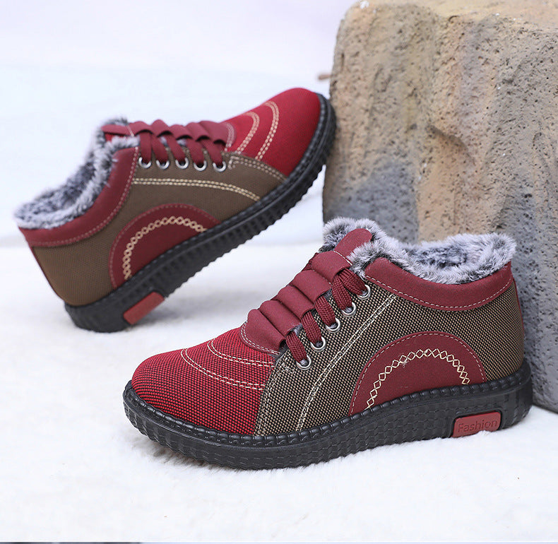 Women's Winter Fleece-lined Warm Non-slip Soft-soled Cotton Shoes