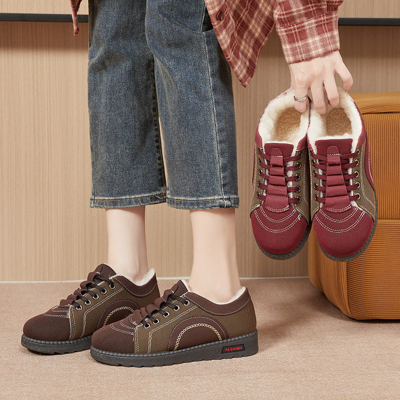 Women's Winter Fleece-lined Warm Non-slip Soft-soled Cotton Shoes
