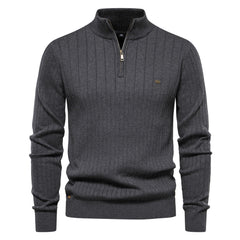 Men's Casual Cotton Half Zipper Stand Collar Pullover Sweater