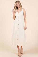 Mittoshop Stretch Twill Decor Button Sleeveless Midi Dress
