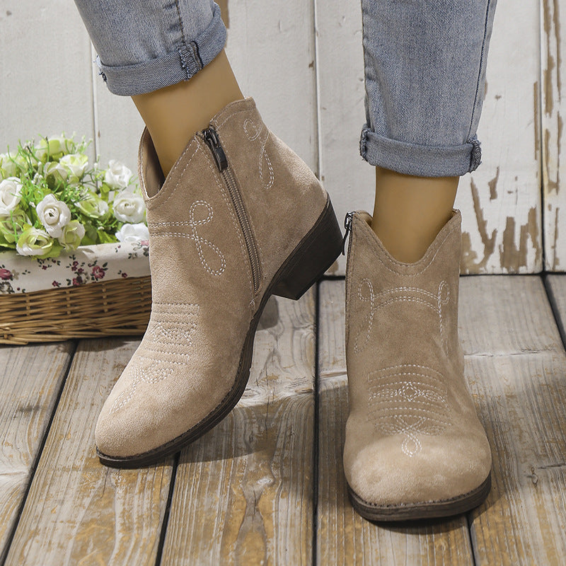 Western Embroidered Ankle Boots – Cute & Versatile for Daily Outfits
