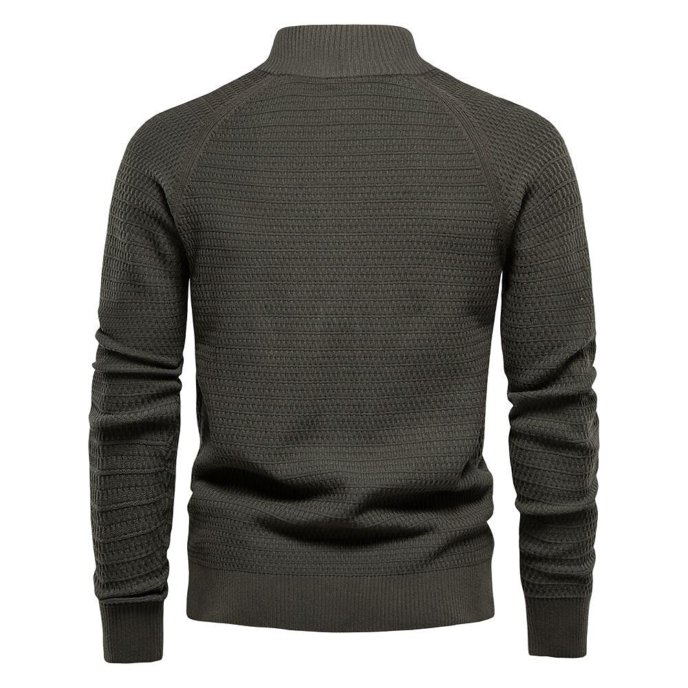 Men's Texture Pattern Stand Collar Knitted Cardigan