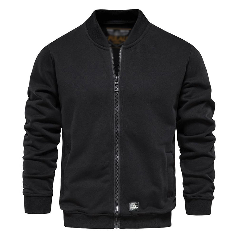 Men's Baseball Collar Solid French Terry Zip Sweater Jacket