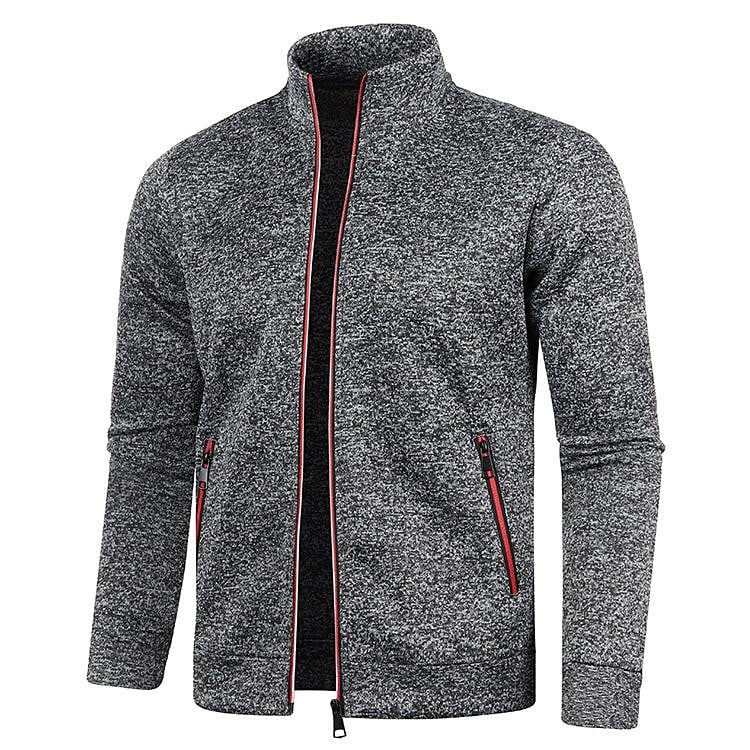 Men's Stand Collar Cardigan Long Sleeve Thin Fleece Sweater