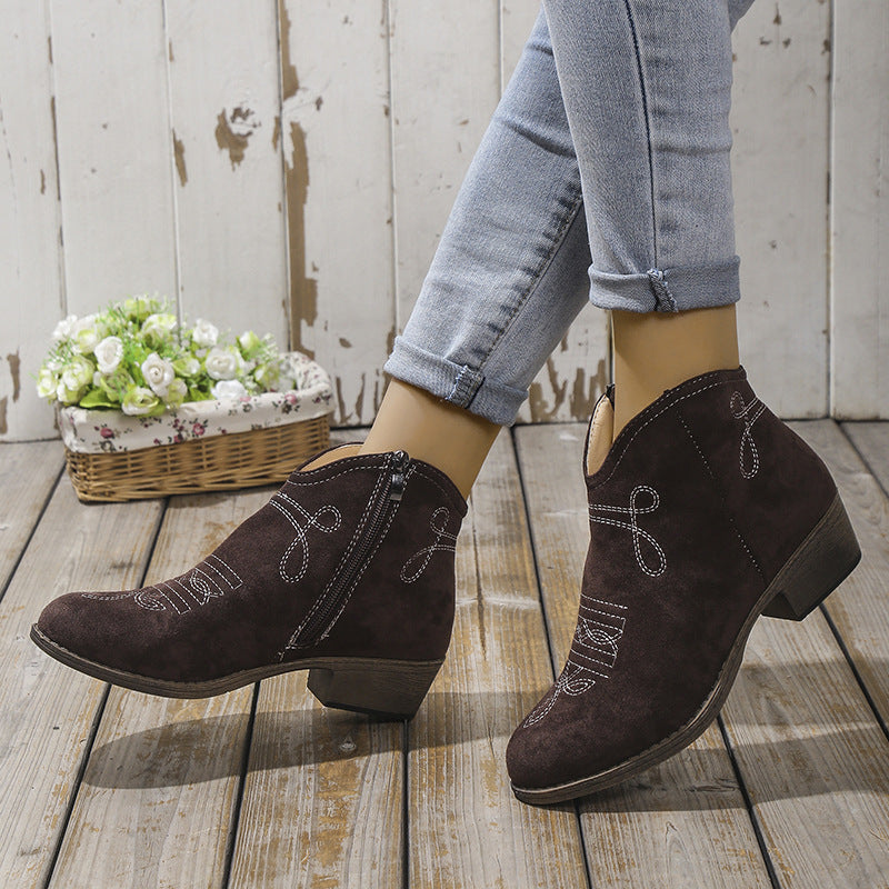 Western Embroidered Ankle Boots – Cute & Versatile for Daily Outfits